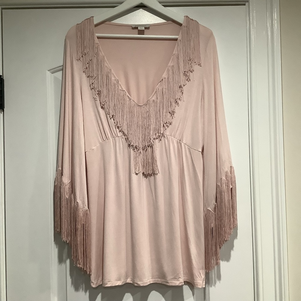 Boston Proper V-neck Fringe Top